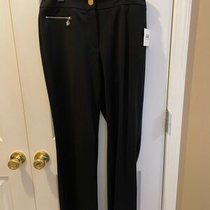 Anne Klein Black Straight Leg Pants with Gold Accent